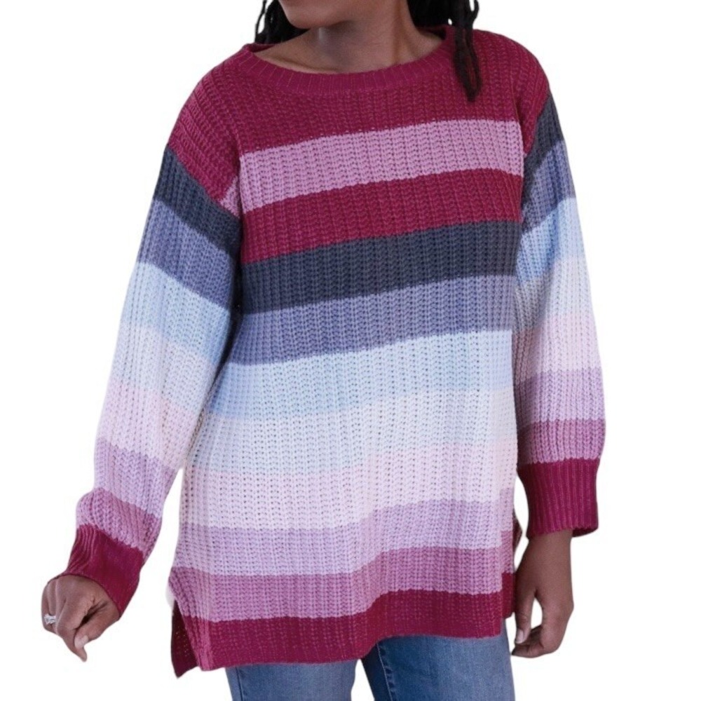 Davi & Dani Sz Medium Sweater Womens  Crewneck Striped Oversized Knit Tunic NWOT